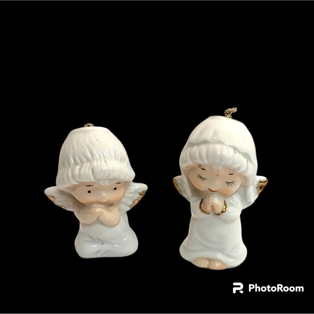 LOT of 2 Vintage ROC Ceramic Christmas Angel Figurines Praying Ornaments Taiwan